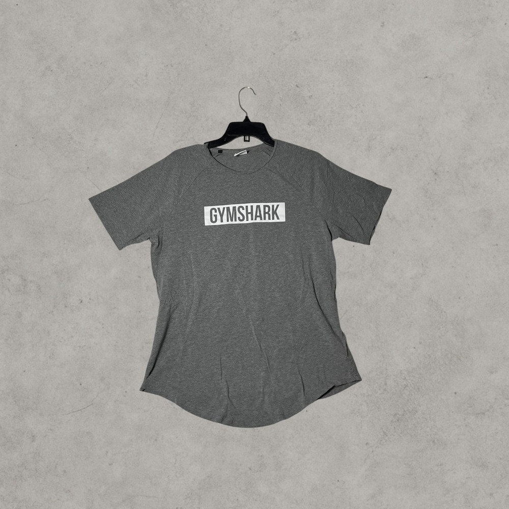Gymshark Mens Short Sleeve Box Logo T-Shirt Heather Gray Raglan Workout Top